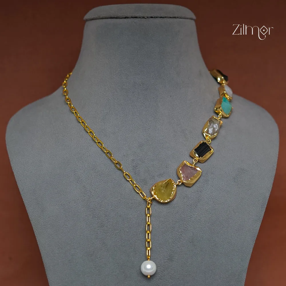 AS1011270 - Natural Raw stone with Link chain Necklace