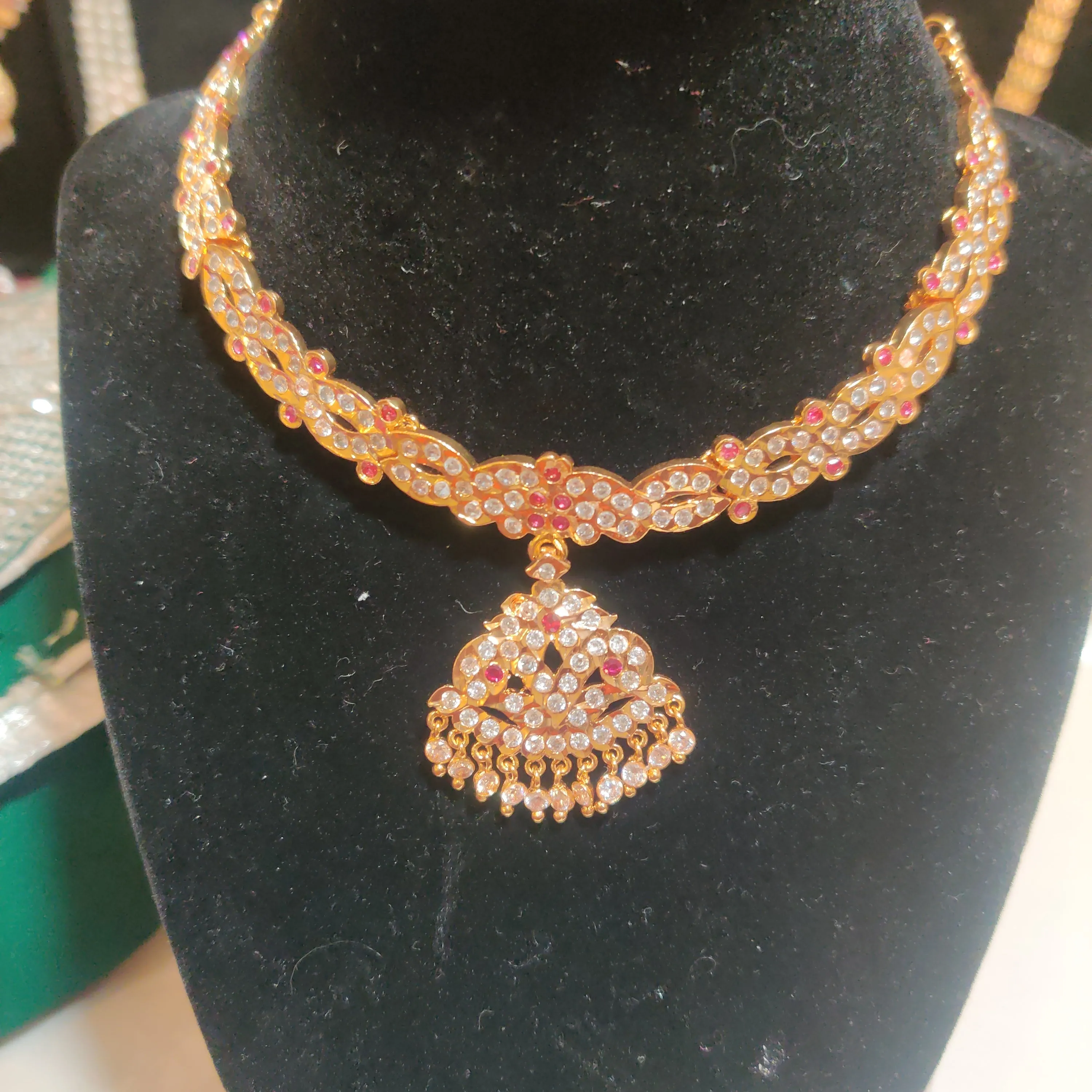 Awesome Gold Plated Necklace with Ruby And White Stones For Women