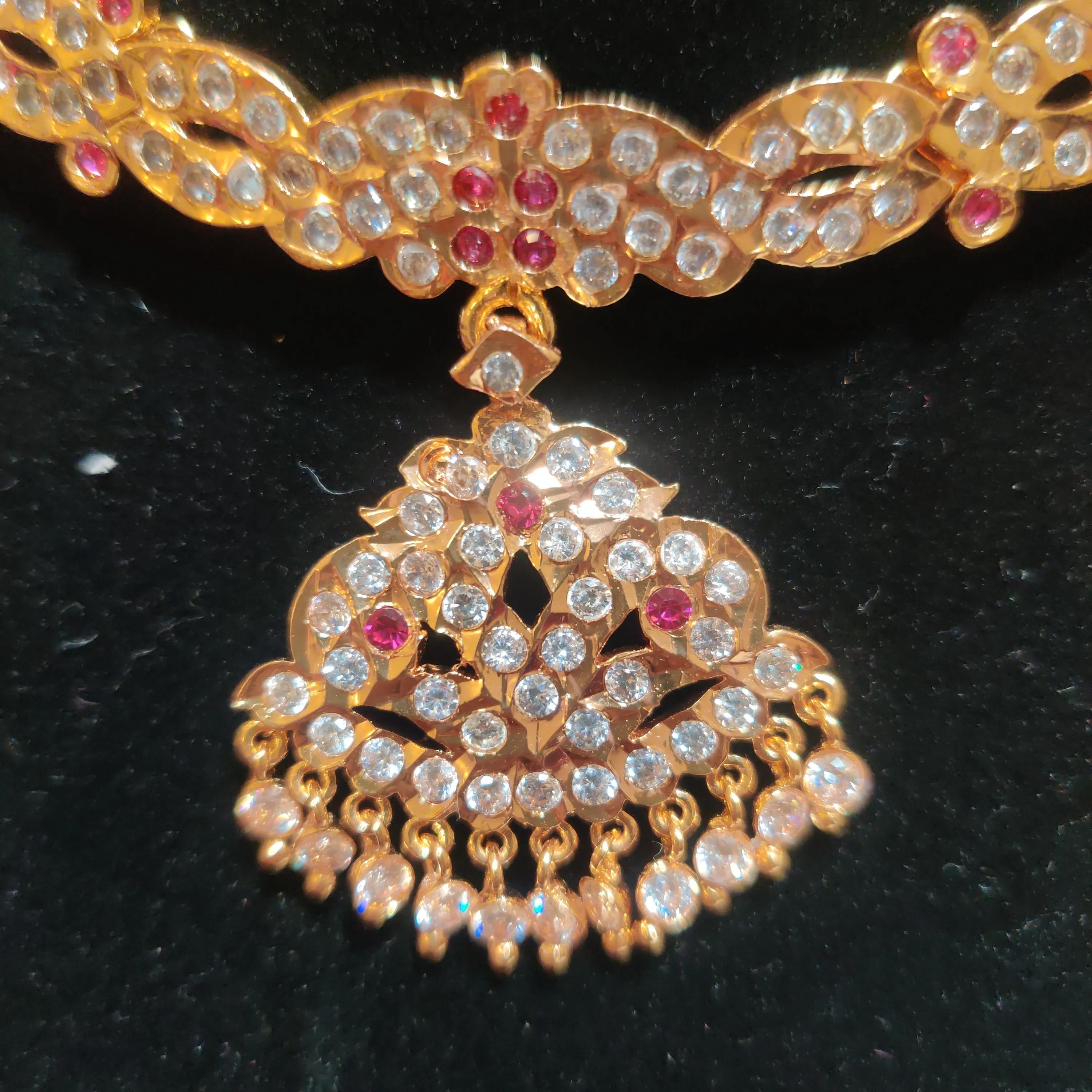 Awesome Gold Plated Necklace with Ruby And White Stones For Women