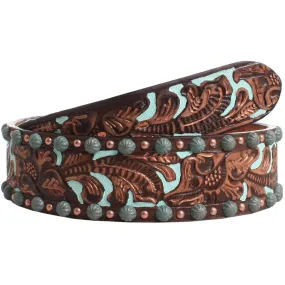 B827 - Brown Vintage Floral Tooled Belt