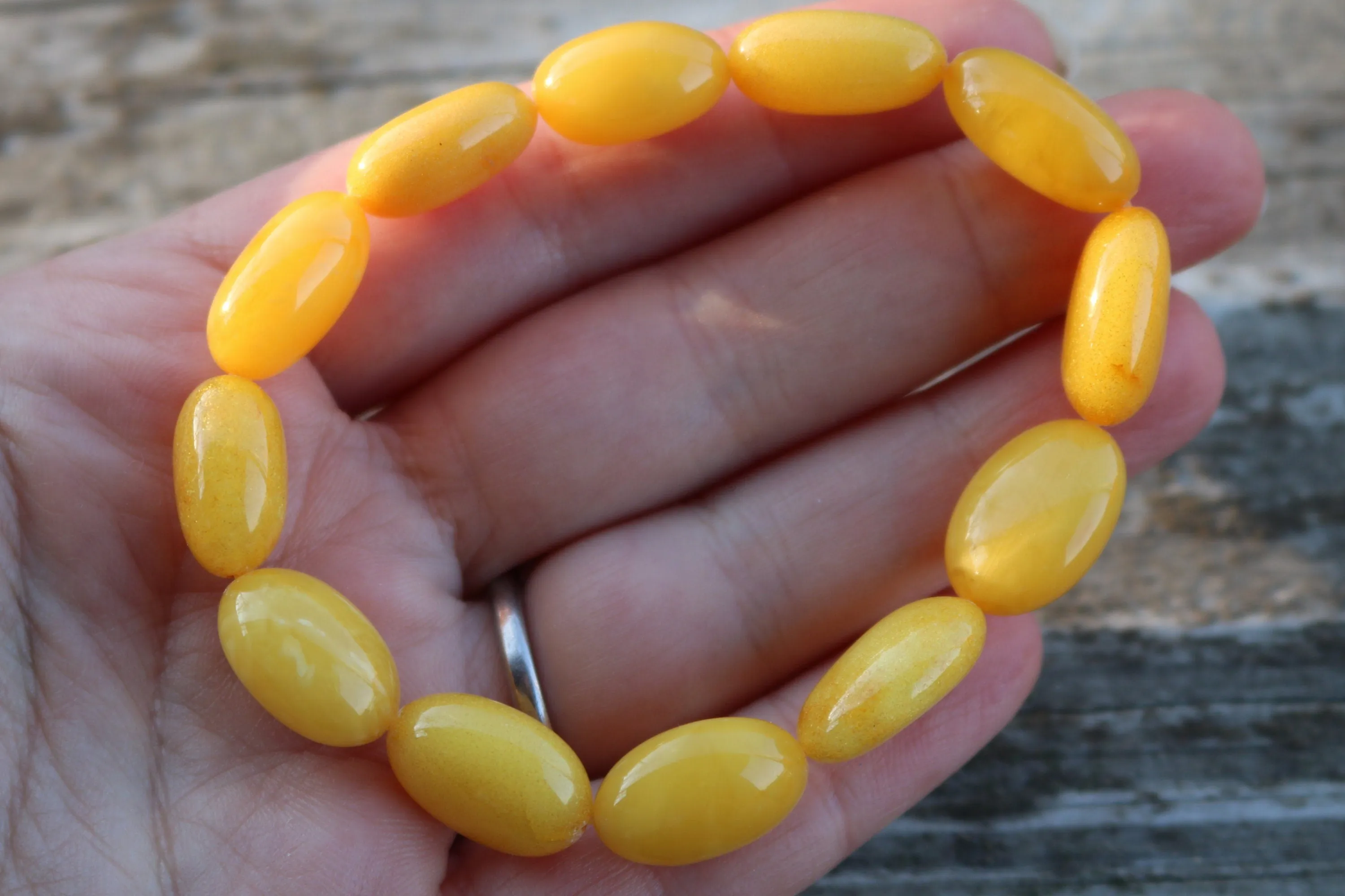 Baltic Amber Bracelet Antique Butterscotch Olive Beads Natural Yolk Unisex Jewelry 7.5" 10 gram