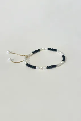 B&W Rice Freshwater Pearls and Black Spinel Adjustable Gold-Filled Chain Bracelet