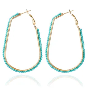 Beaded Oblong Hoop Earrings