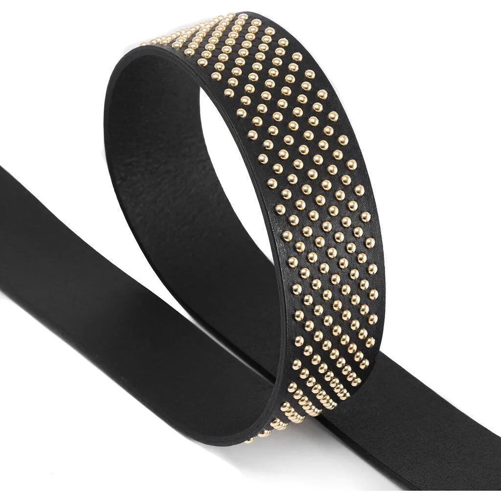 Beautiful leather belt decorated with studs / 13720 - Gold