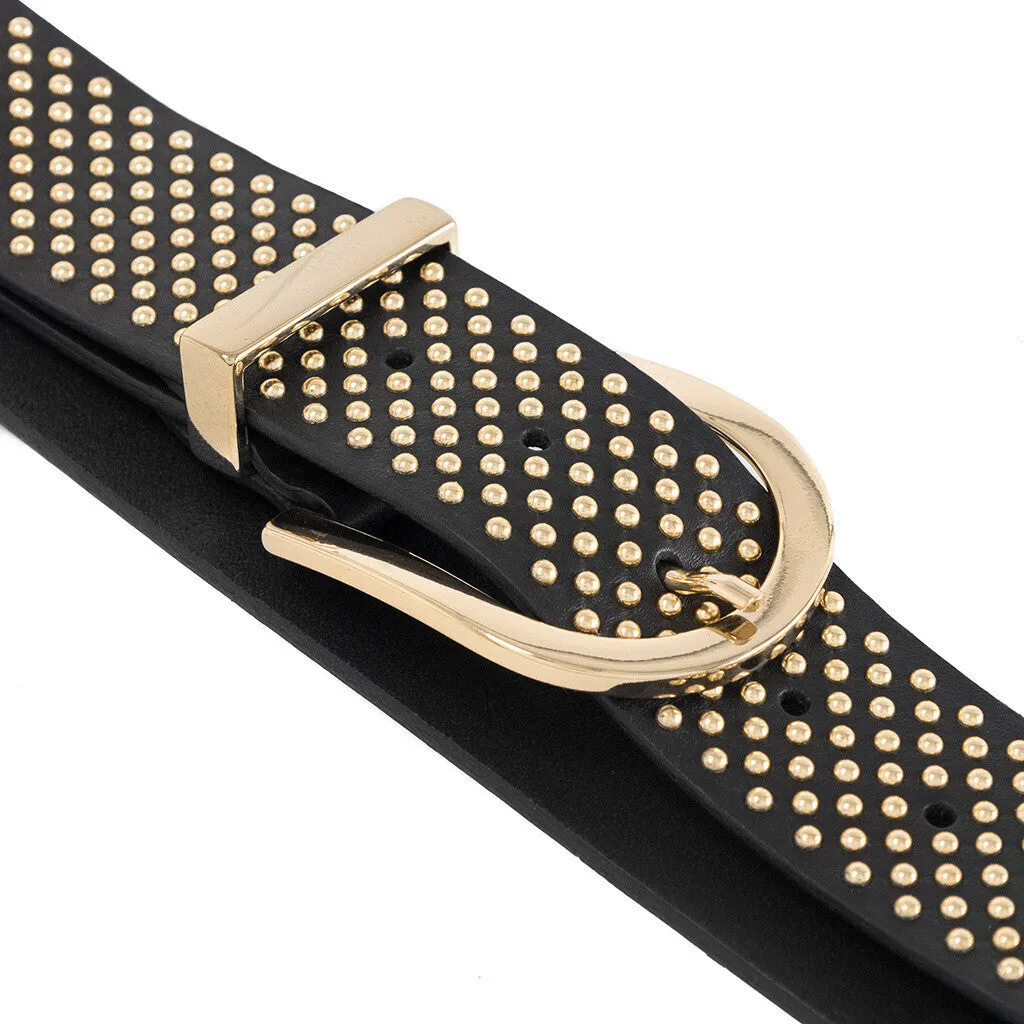Beautiful leather belt decorated with studs / 13720 - Gold