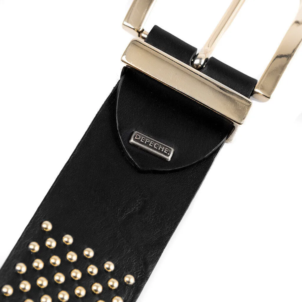 Beautiful leather belt decorated with studs / 13720 - Gold