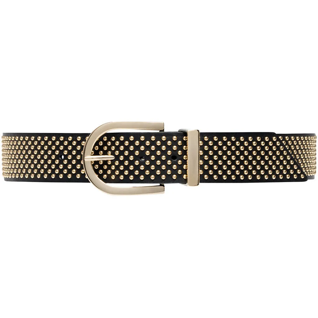 Beautiful leather belt decorated with studs / 13720 - Gold