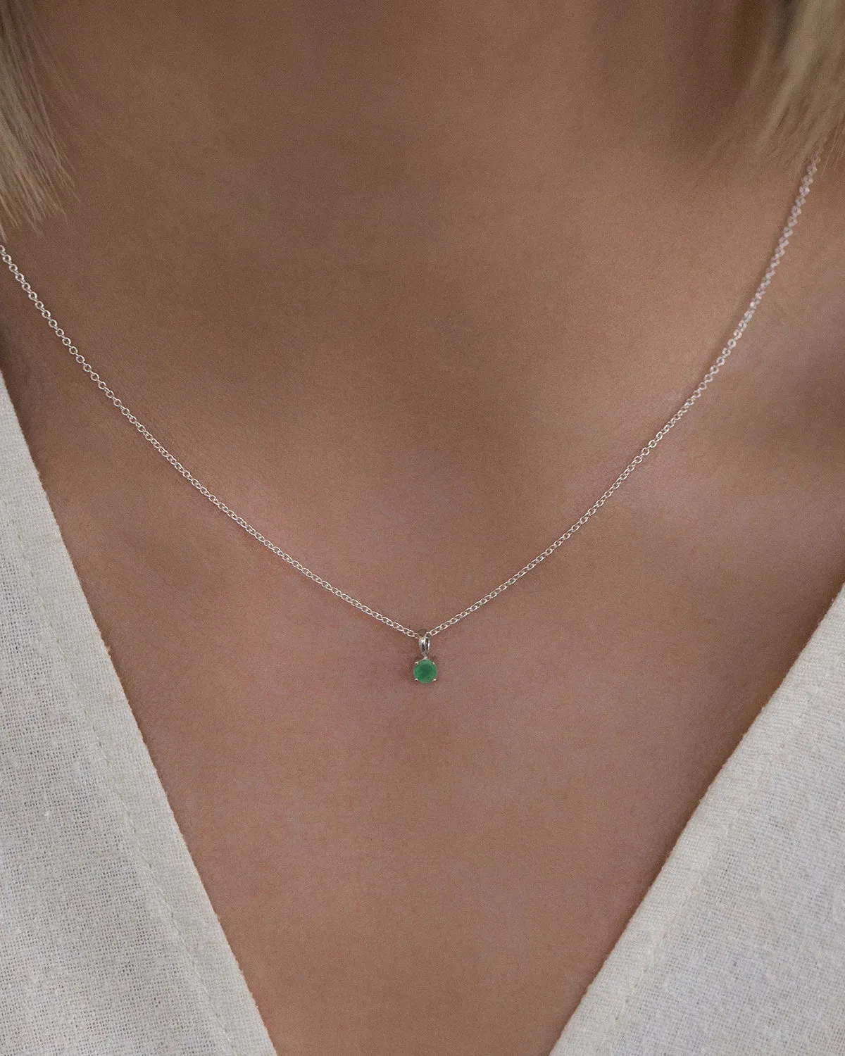 Birthstone Necklace | Silver & Emerald