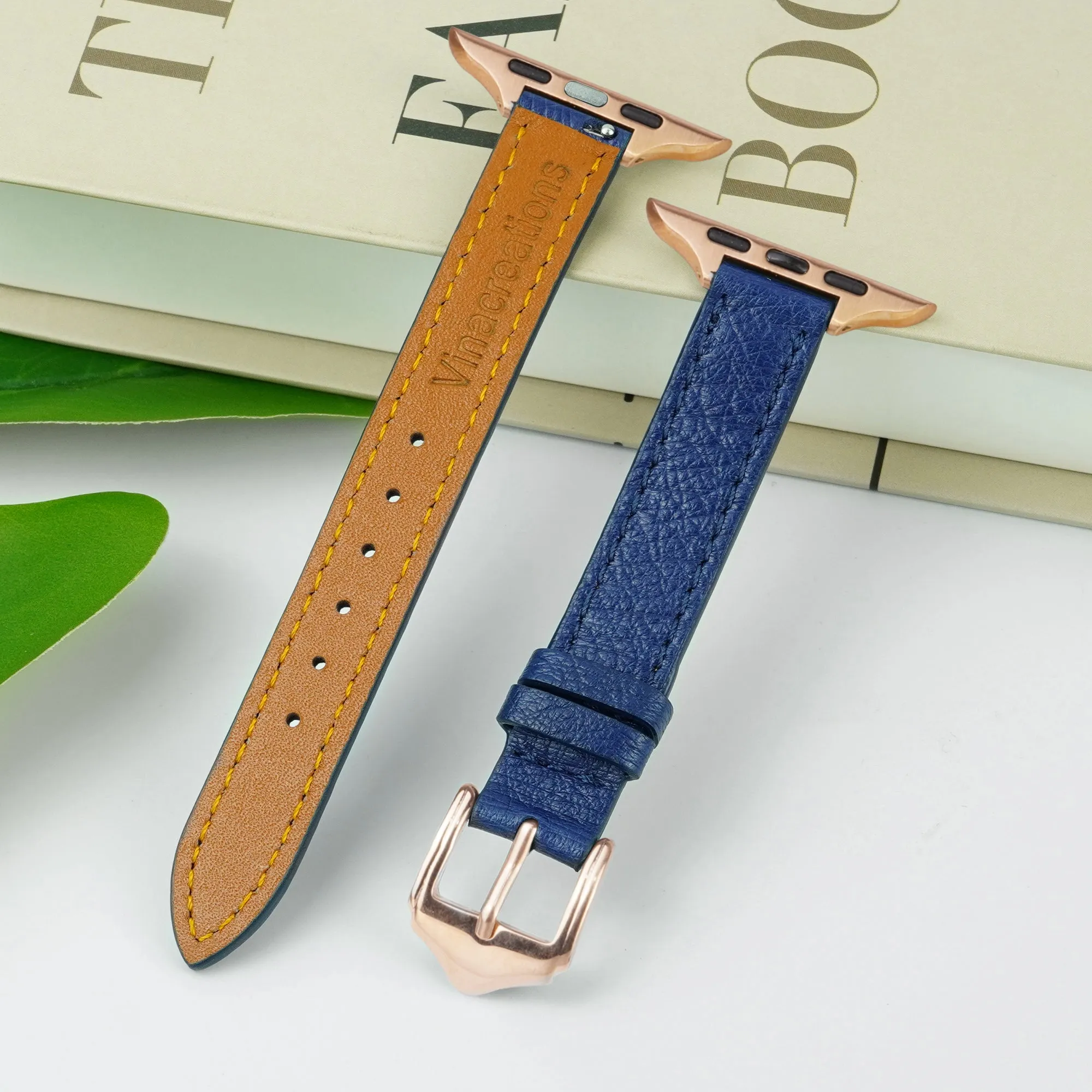 Blue Flat Ostrich Leather Band Compatible Apple Watch Iwatch 44mm Screen Protector Case Black Adapter Replacement Strap For Smartwatch Series 4 5 6 SE Leather Handmade AW-184G-W-44MM