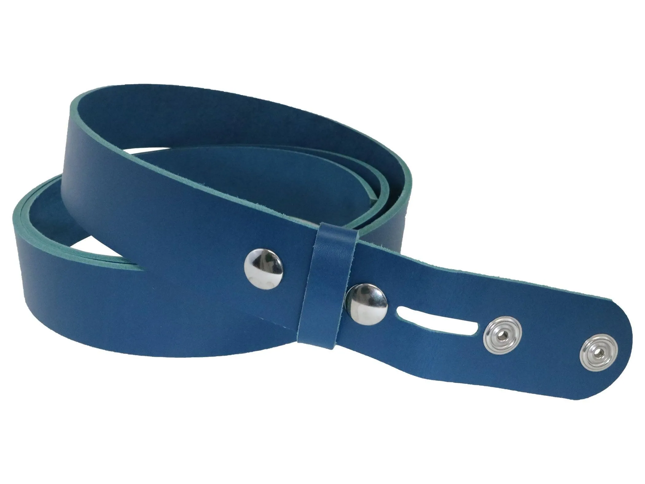 Blue Vegetable Tanned Leather Belt Blank W/ Snaps and Matching Keeper | 60"-72" Length