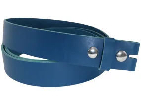 Blue Vegetable Tanned Leather Belt Blank W/ Snaps and Matching Keeper | 60"-72" Length