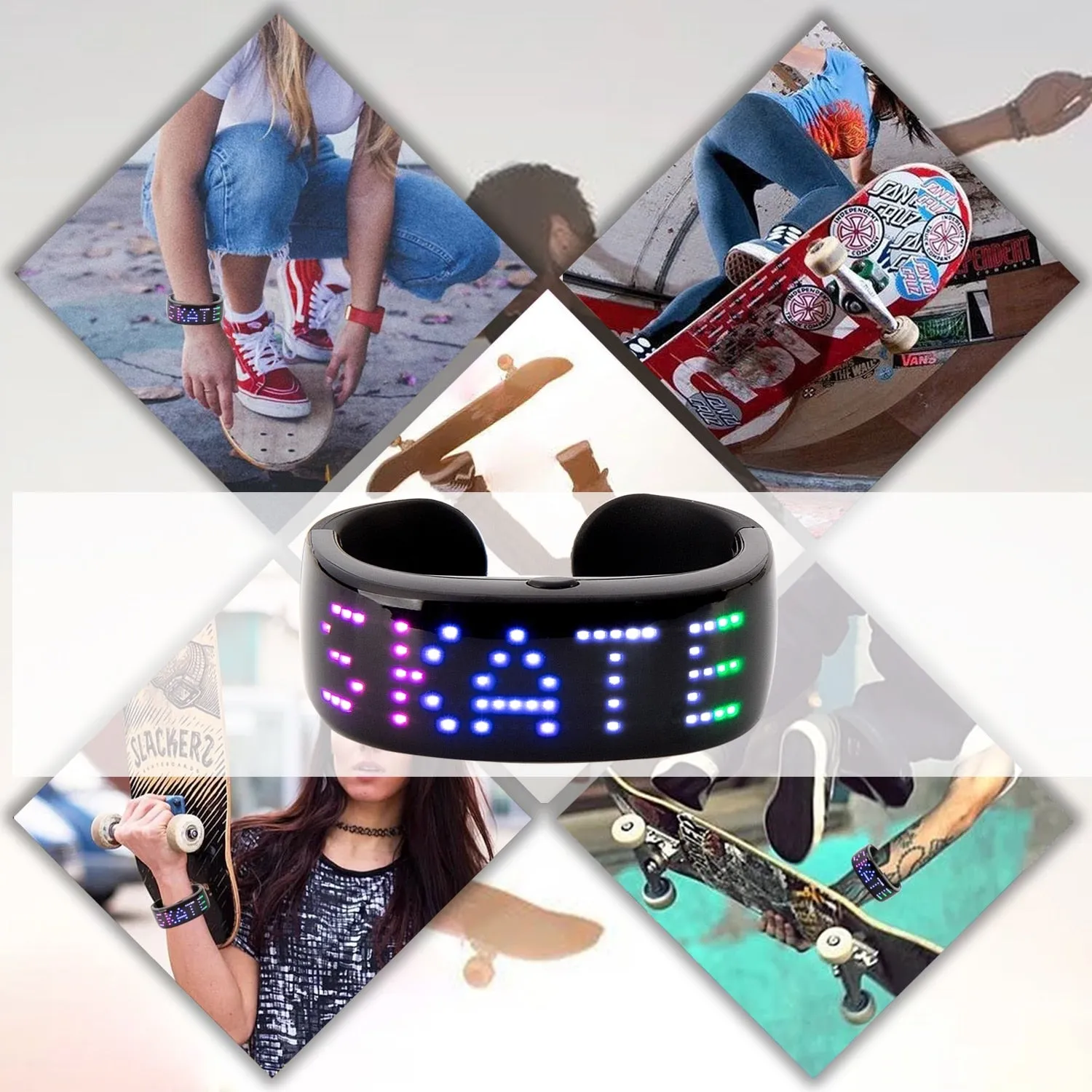 Bracelet LED Ligh Bluetooth Programmable APP Connected t Up Bracelet USB Rechargeable Night Safety Wristband