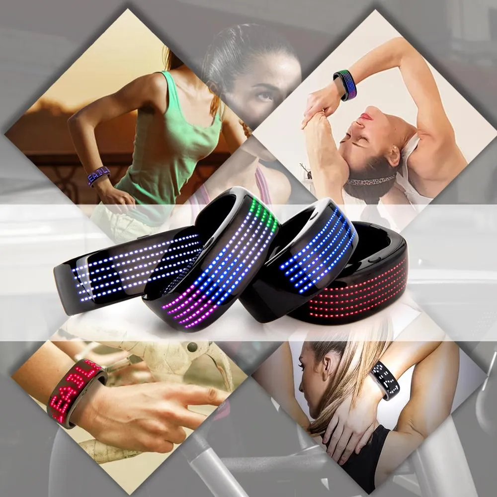 Bracelet LED Ligh Bluetooth Programmable APP Connected t Up Bracelet USB Rechargeable Night Safety Wristband