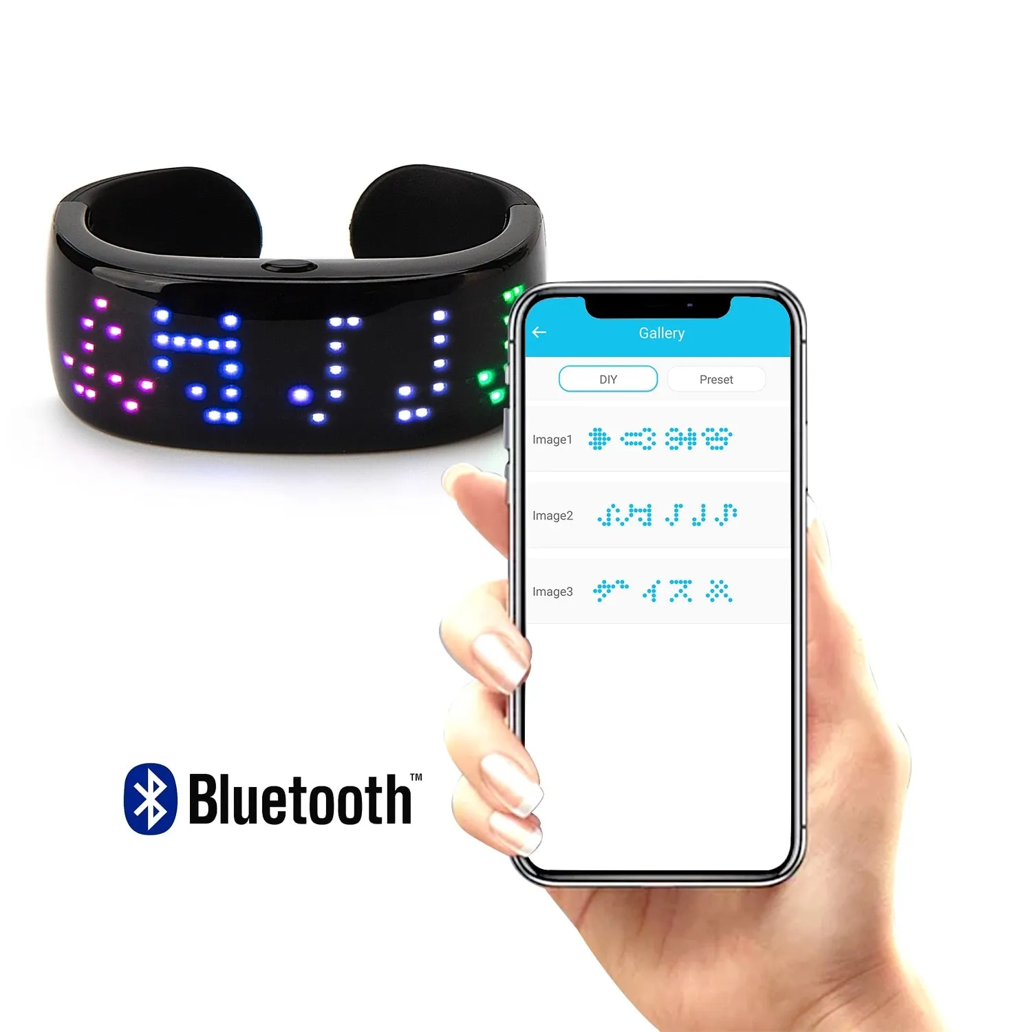 Bracelet LED Ligh Bluetooth Programmable APP Connected t Up Bracelet USB Rechargeable Night Safety Wristband