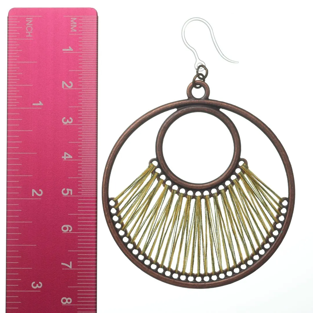 Bronze String Hoop Dangles Hypoallergenic Earrings for Sensitive Ears Made with Plastic Posts