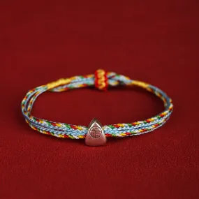Buddha Stones 925 Sterling Silver Fu Character Luck Multicolored Rope Bracelet