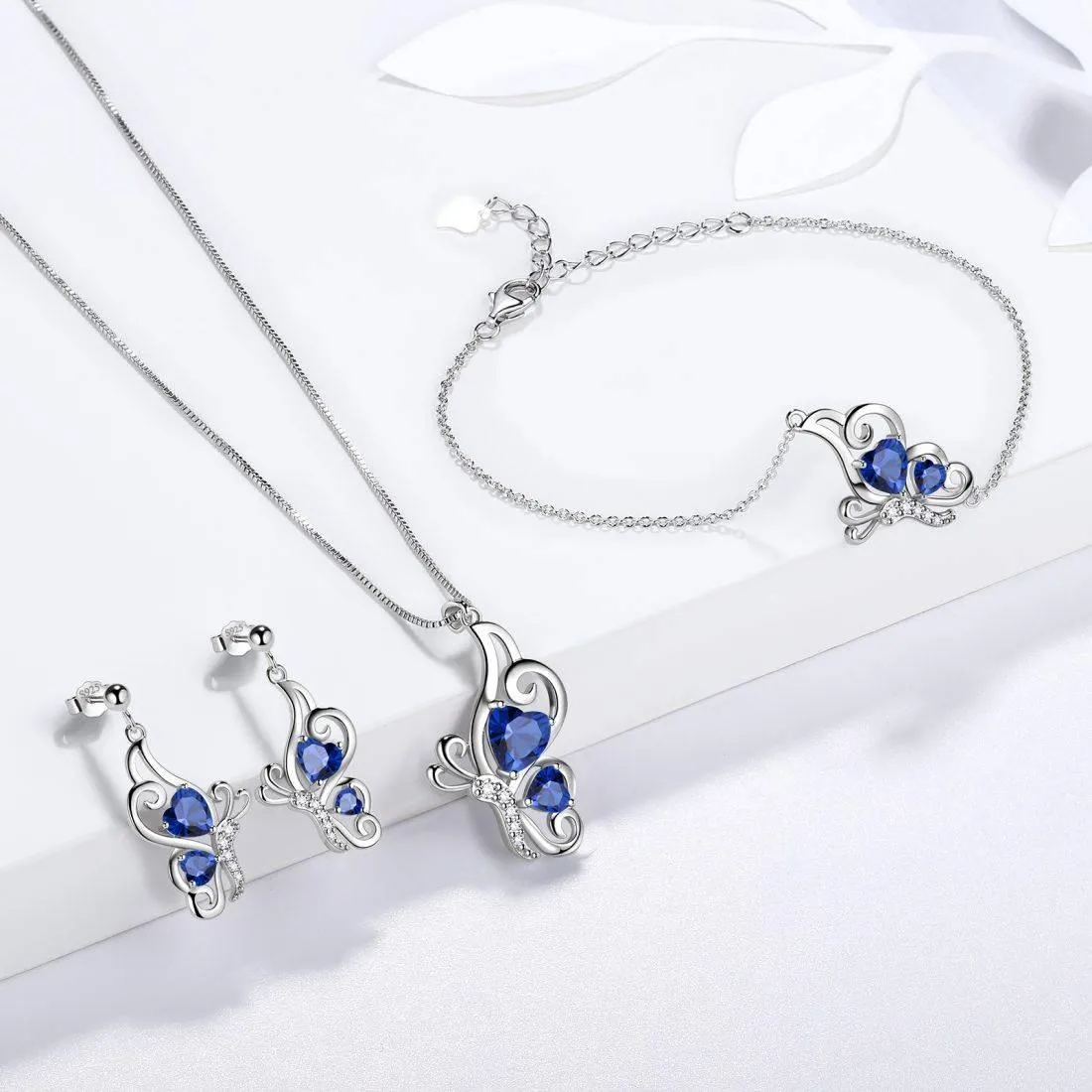 Butterfly Birthstone September Sapphire Bracelet Women Girls Jewelry Birthday Gift 925 Sterling Silver