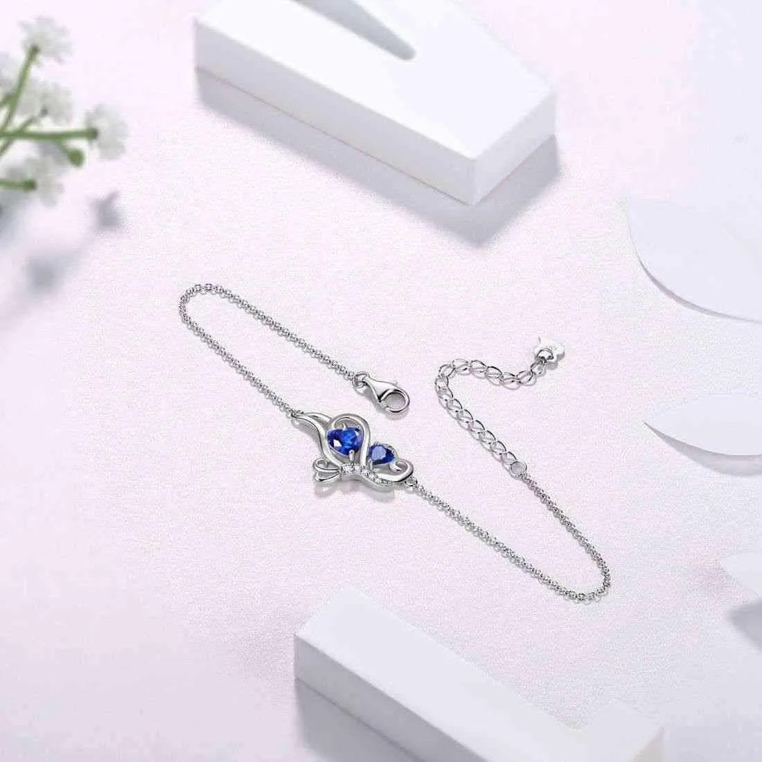Butterfly Birthstone September Sapphire Bracelet Women Girls Jewelry Birthday Gift 925 Sterling Silver