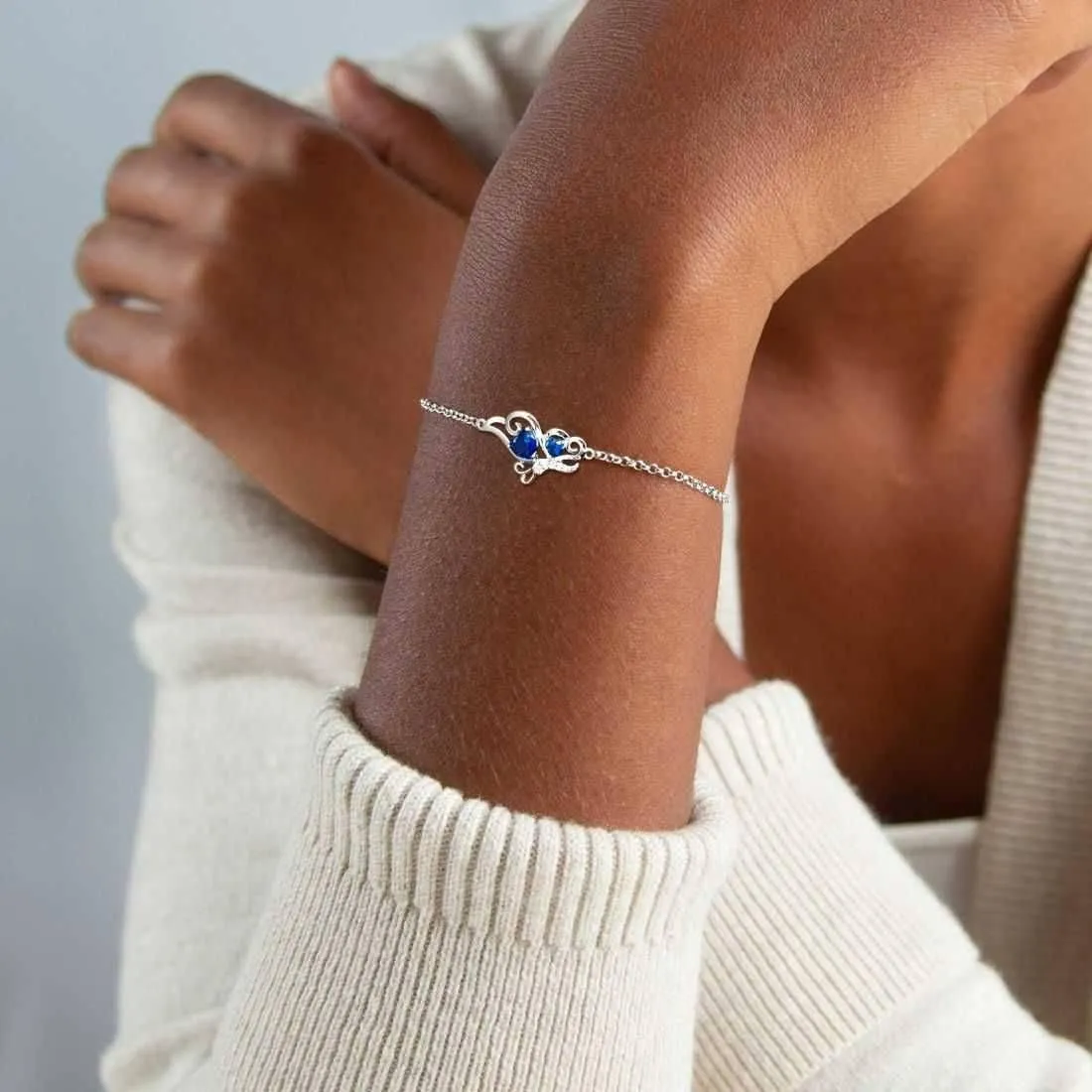 Butterfly Birthstone September Sapphire Bracelet Women Girls Jewelry Birthday Gift 925 Sterling Silver