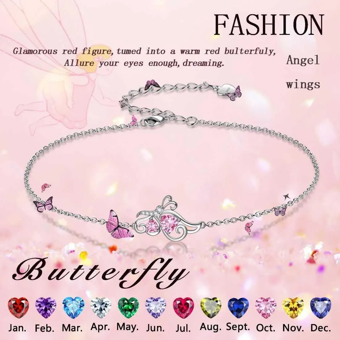 Butterfly Birthstone September Sapphire Bracelet Women Girls Jewelry Birthday Gift 925 Sterling Silver