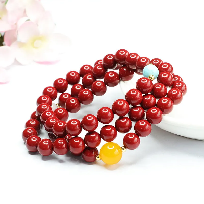 Chalcedony and Cinnabar Sterling Silver Multi-Loop Bracelet