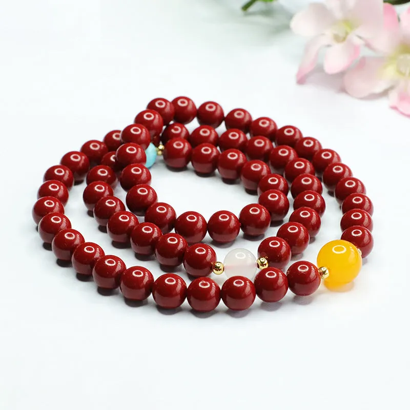 Chalcedony and Cinnabar Sterling Silver Multi-Loop Bracelet