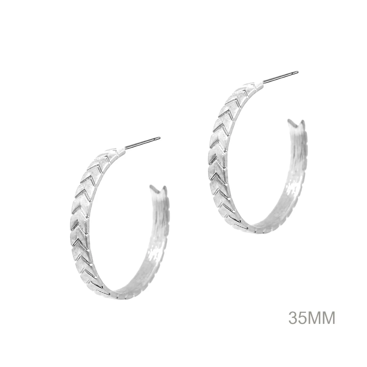 Chevron Hoop Earrings - Silver
