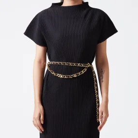 Chunky Faux Leather & Gold Chain Belt