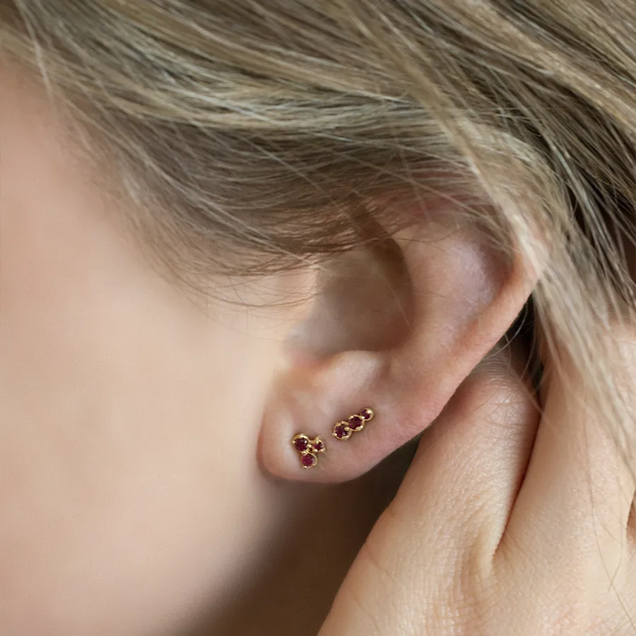 Cluster Trio Ruby Earrings