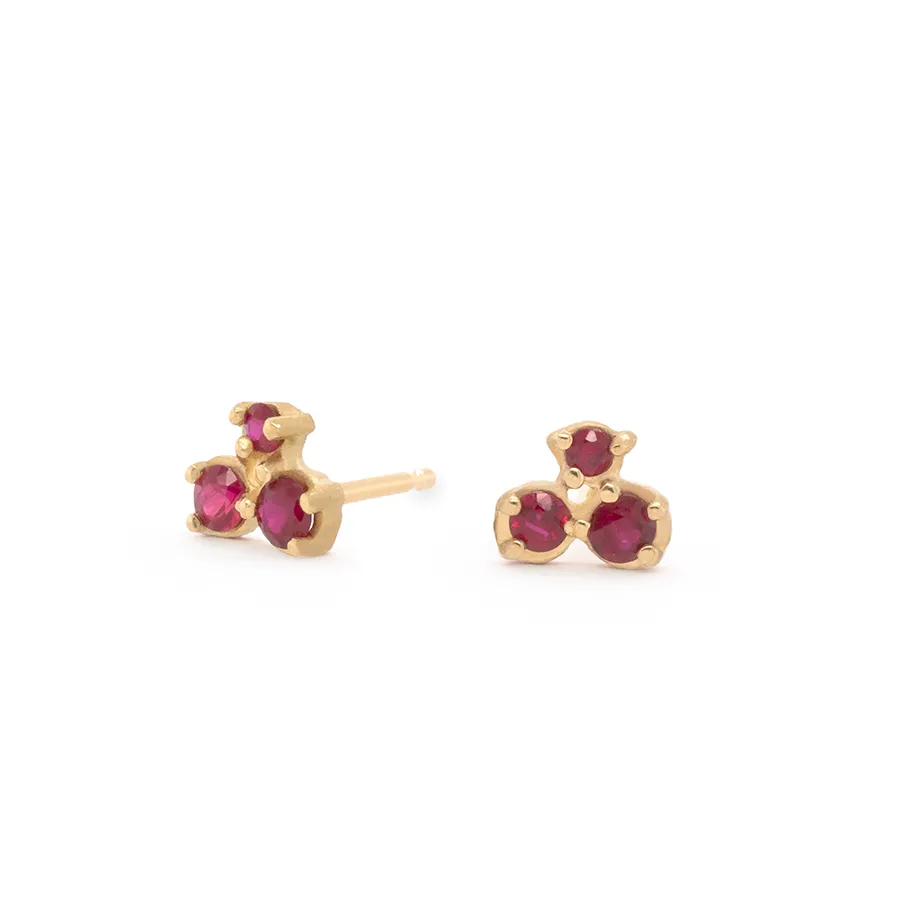 Cluster Trio Ruby Earrings