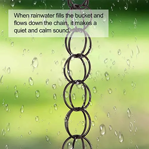 Copper Rain Chain for Gutters for Heavy Rain, Copper Rain Chain Basin for Downspouts Black Rain Chains with Petal Pattern for Outside House and Garden Decoration (100 x 8 cm)
