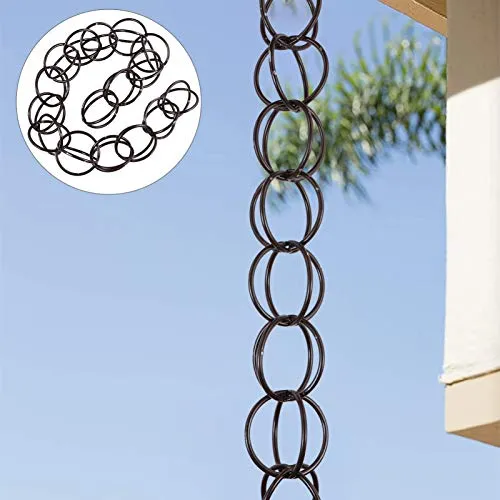 Copper Rain Chain for Gutters for Heavy Rain, Copper Rain Chain Basin for Downspouts Black Rain Chains with Petal Pattern for Outside House and Garden Decoration (100 x 8 cm)