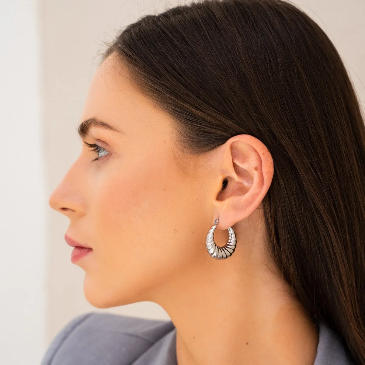 Croissant Hoop Earrings - Silver