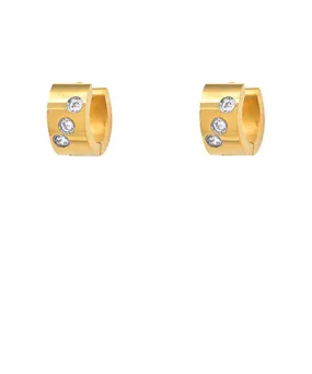 Cubic Zirconia Deco Wide Gold Huggie Hoop Earrings