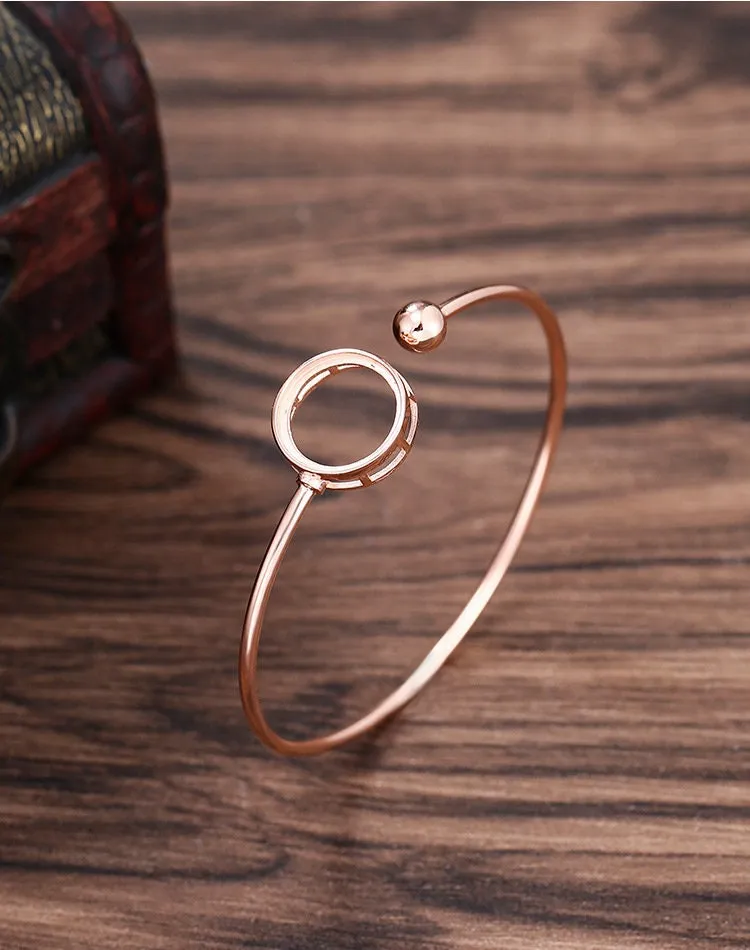 Cuff Bracelet Setting 10x14mm Sterling Silver 925 Round Base Adjustable Retro Mount For One Stone Wholesale Gold No Prongs DIY Jewelry 1pc