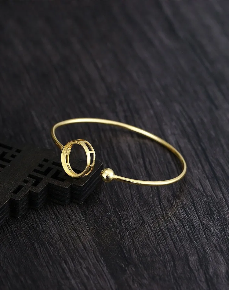 Cuff Bracelet Setting 10x14mm Sterling Silver 925 Round Base Adjustable Retro Mount For One Stone Wholesale Gold No Prongs DIY Jewelry 1pc