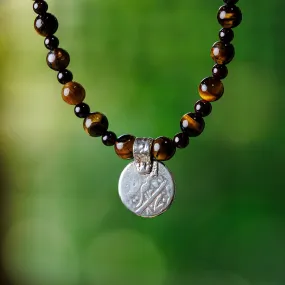 Cultural Tiger's Eye and Garnet Choker Pendant Necklace - Precious History | NOVICA