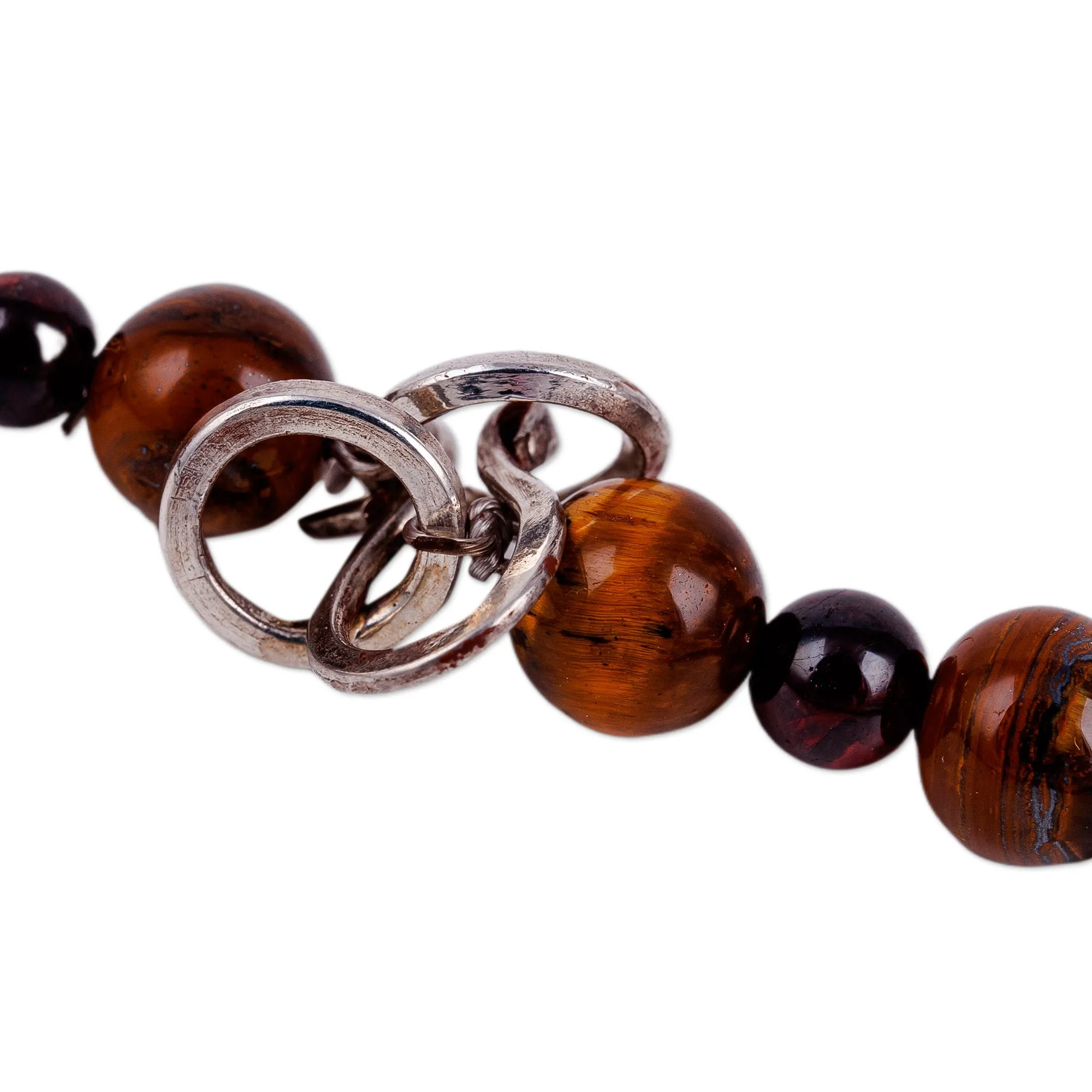 Cultural Tiger's Eye and Garnet Choker Pendant Necklace - Precious History | NOVICA