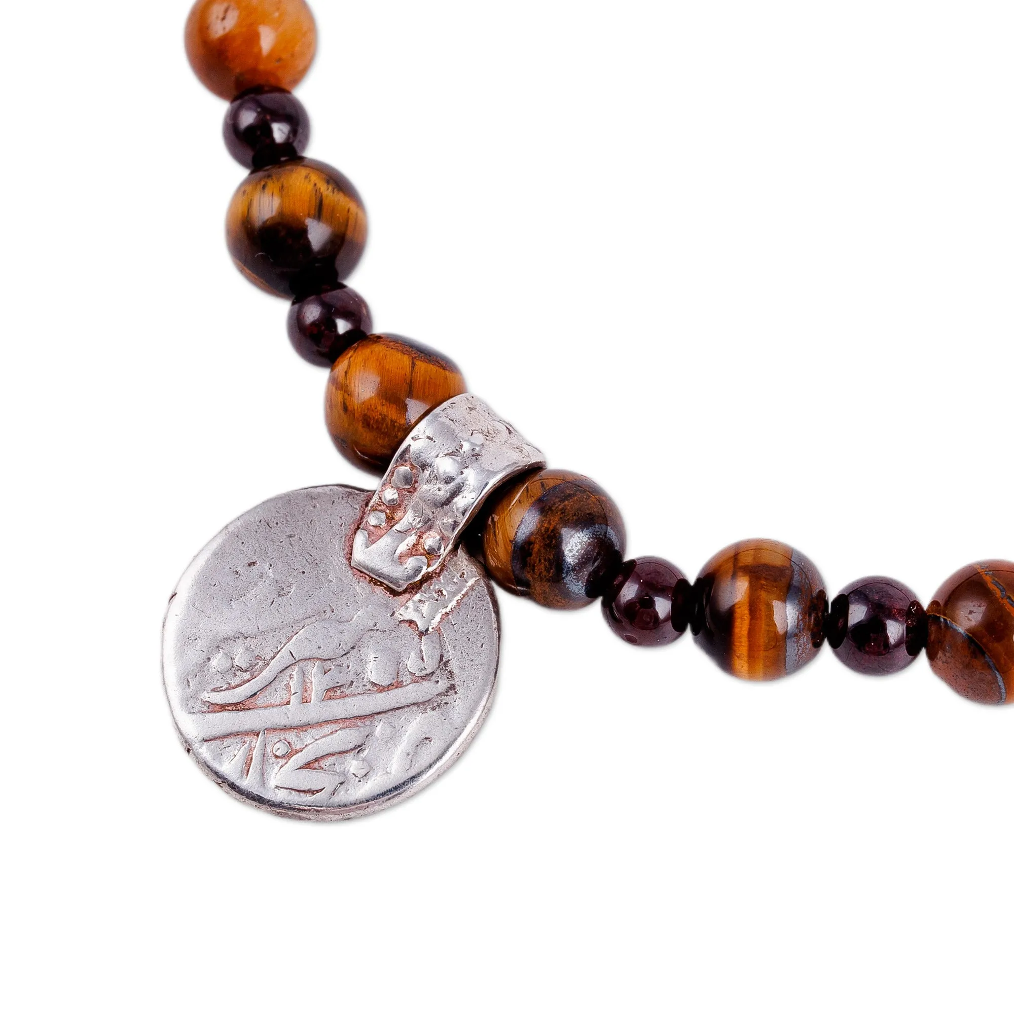Cultural Tiger's Eye and Garnet Choker Pendant Necklace - Precious History | NOVICA