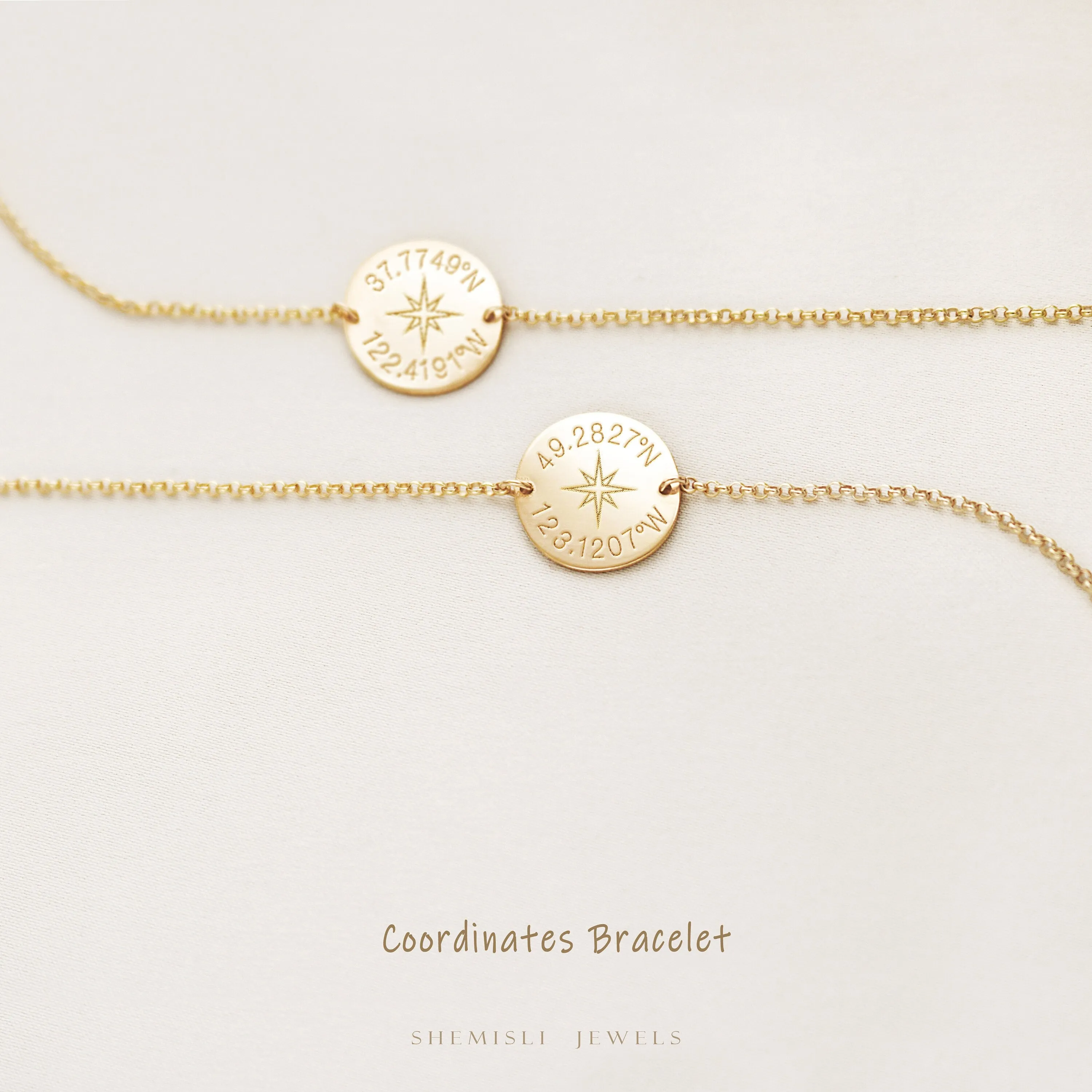 Custom Coordinates Circle Bracelet, Gps Location Jewelry, Latitude Longitude, Wanderlust Jewelry Unisex, Gold Filled, Silver • BDH13-03