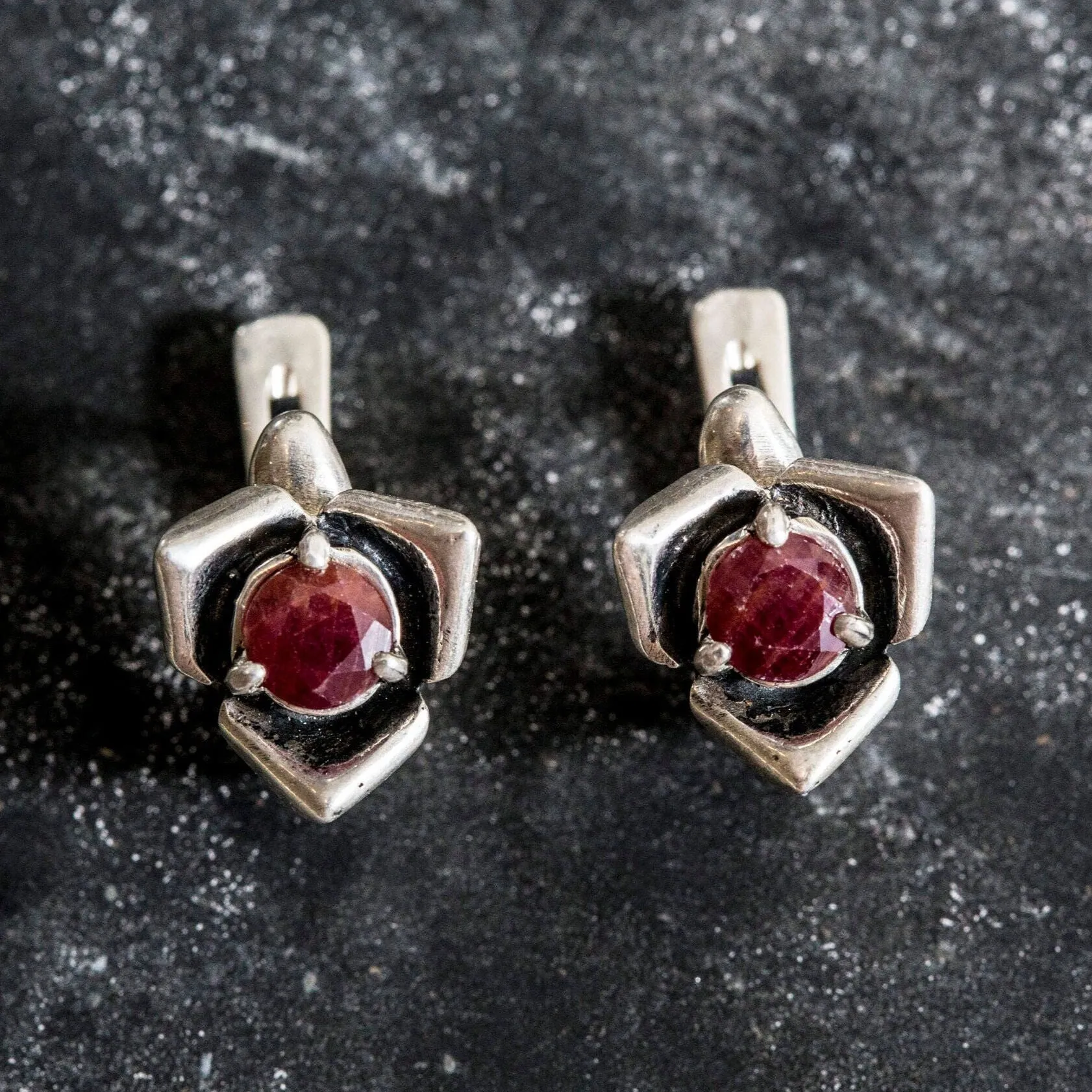 Dainty Ruby Earrings - Red Rose Earrings - Ruby Flower Earrings