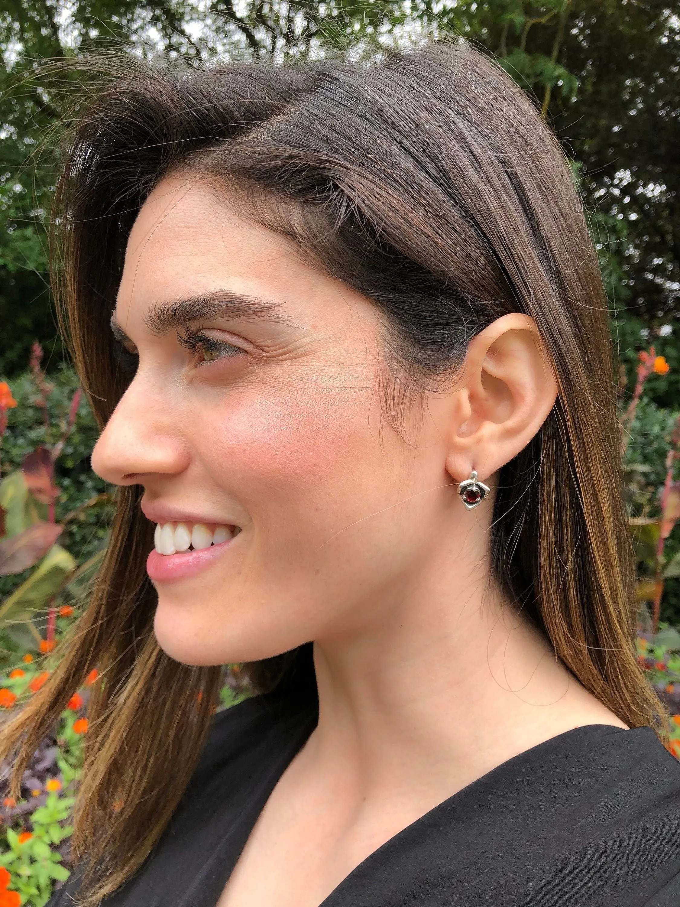 Dainty Ruby Earrings - Red Rose Earrings - Ruby Flower Earrings