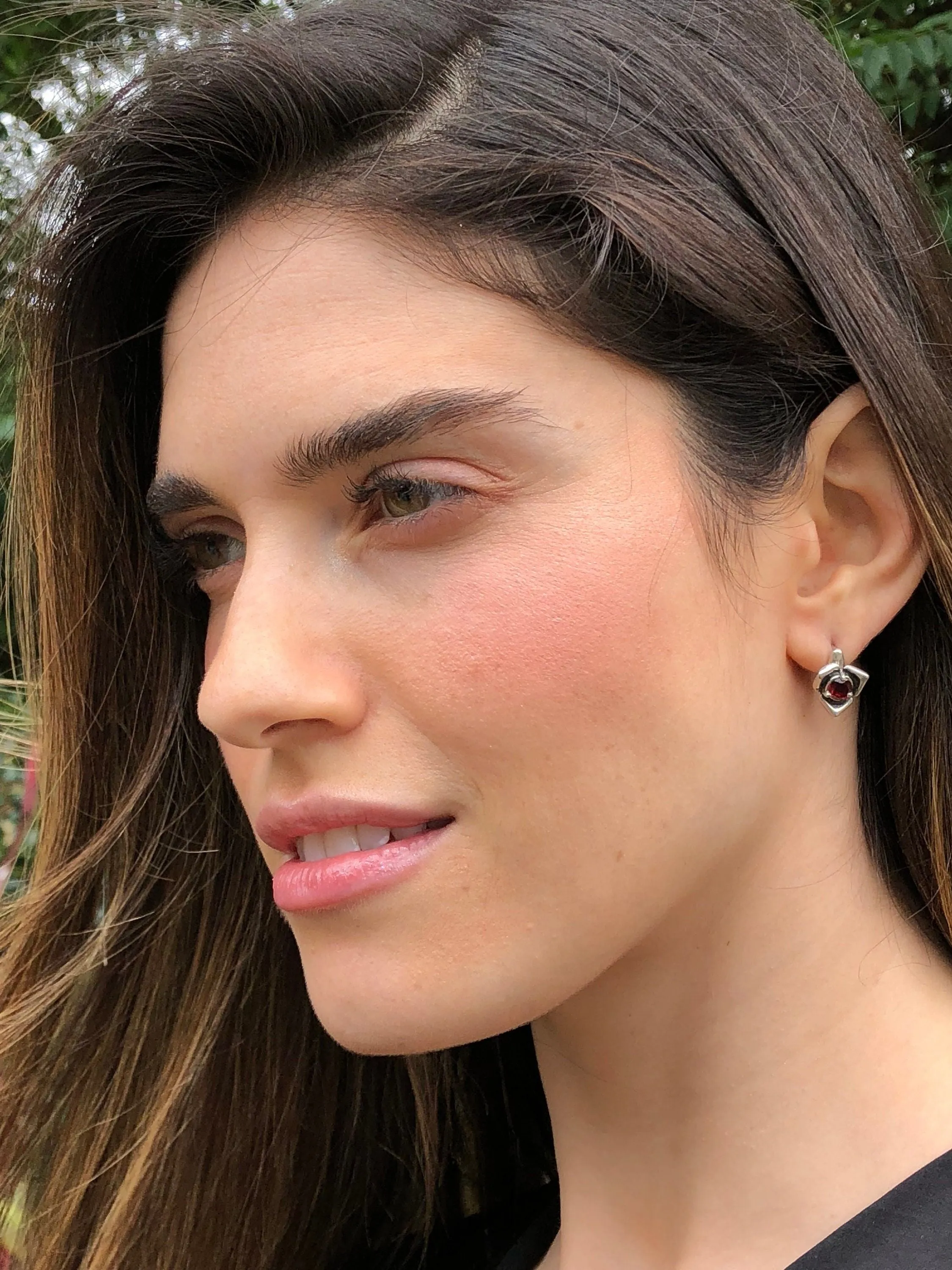 Dainty Ruby Earrings - Red Rose Earrings - Ruby Flower Earrings