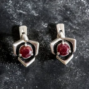 Dainty Ruby Earrings - Red Rose Earrings - Ruby Flower Earrings