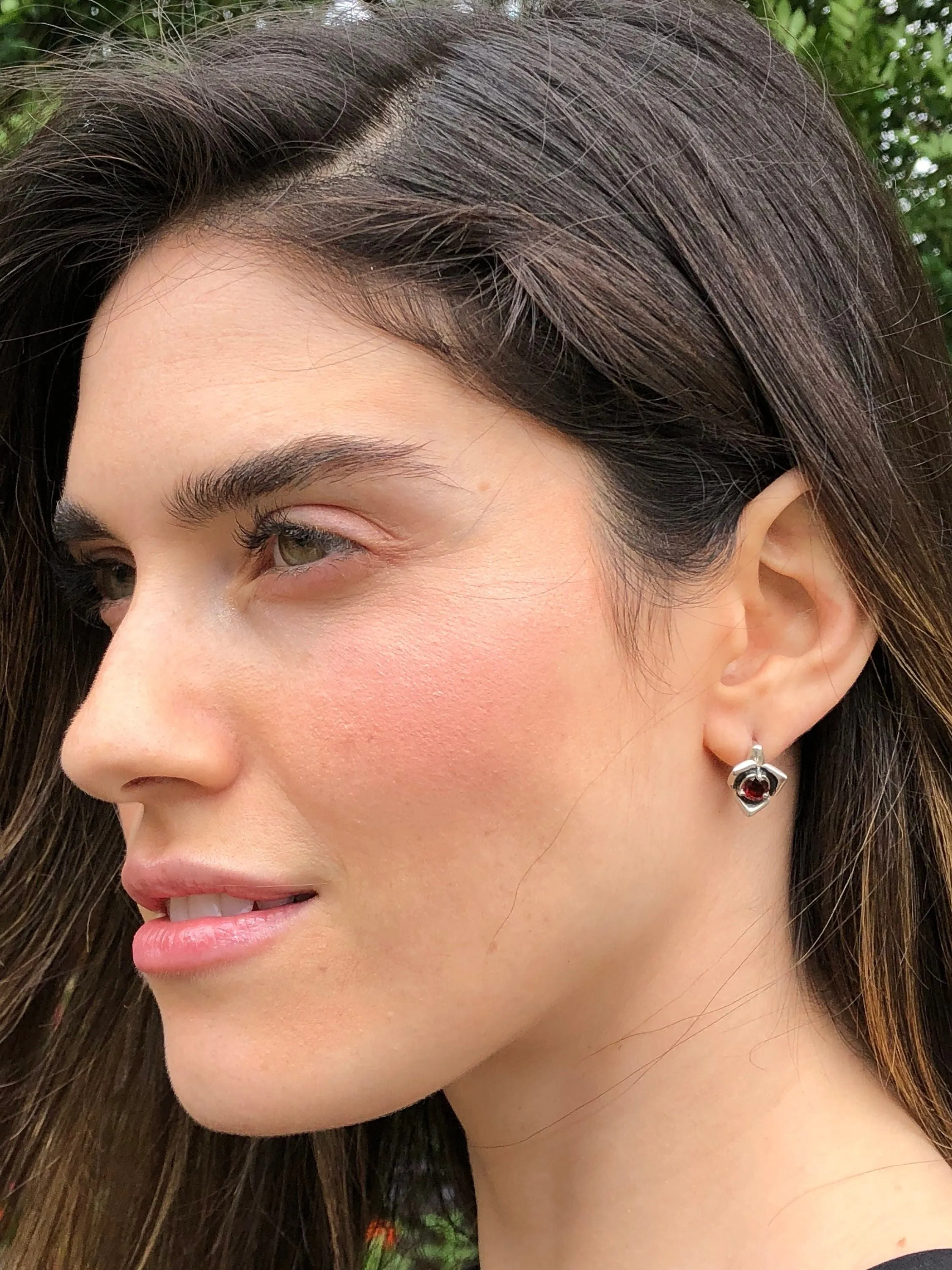 Dainty Ruby Earrings - Red Rose Earrings - Ruby Flower Earrings