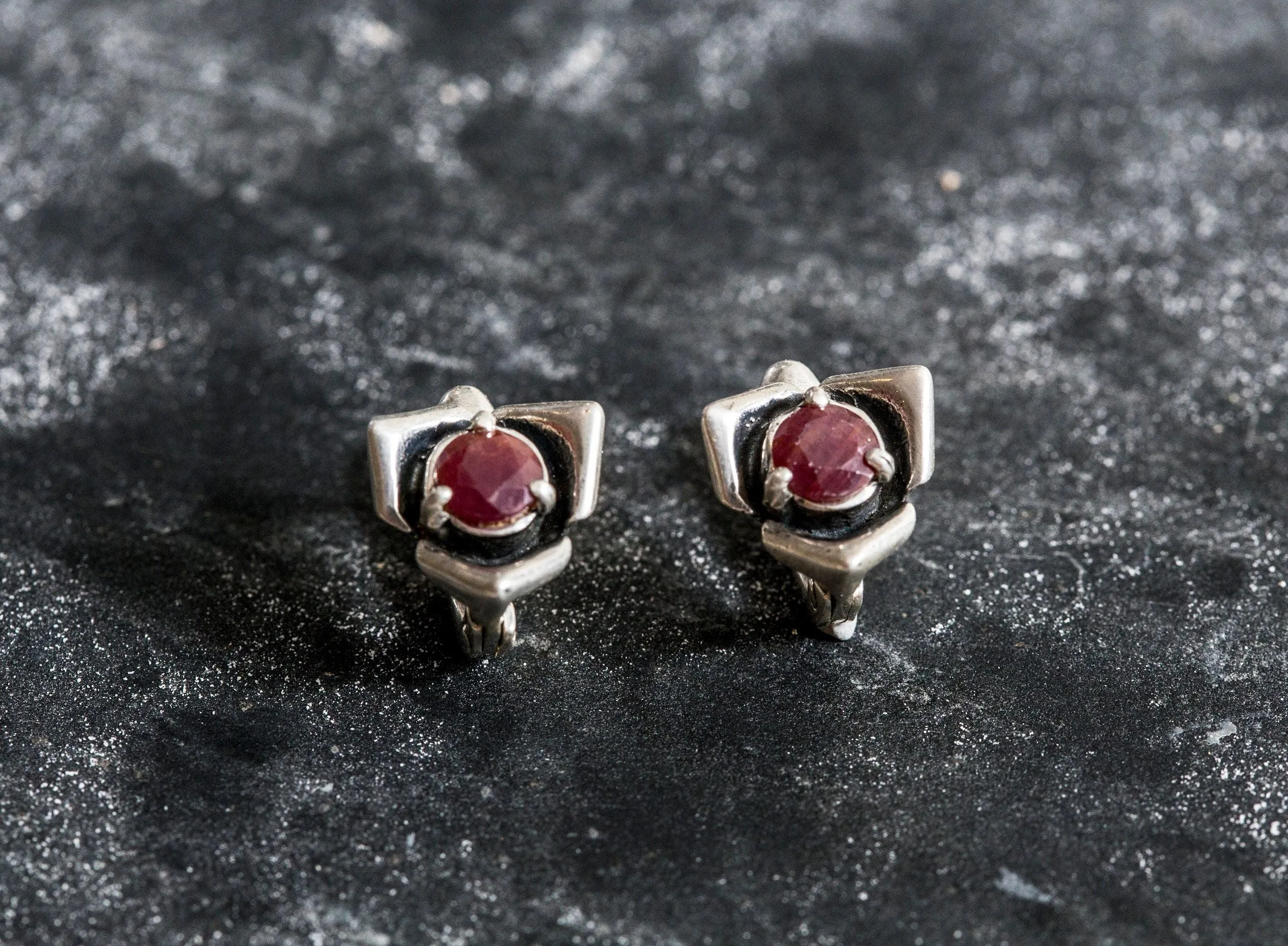 Dainty Ruby Earrings - Red Rose Earrings - Ruby Flower Earrings
