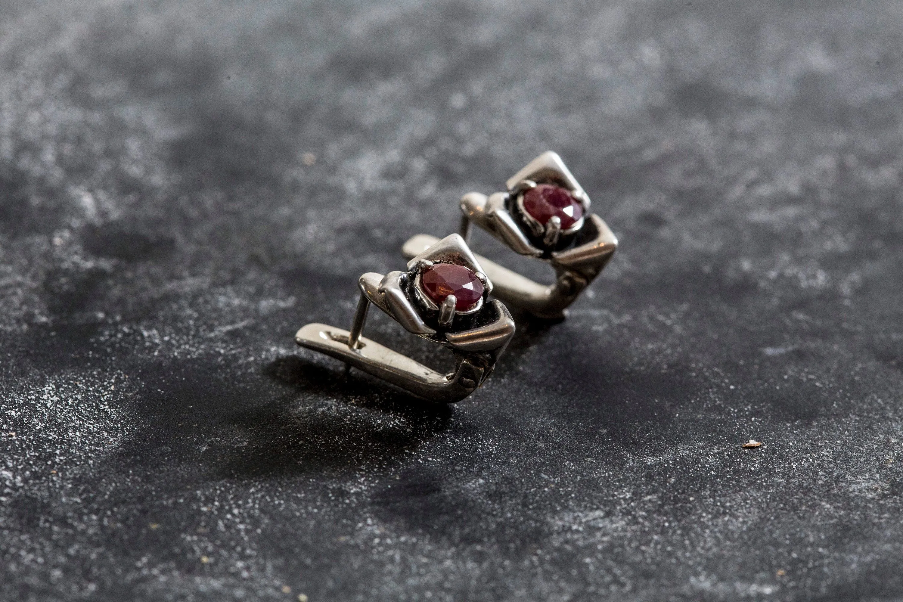 Dainty Ruby Earrings - Red Rose Earrings - Ruby Flower Earrings