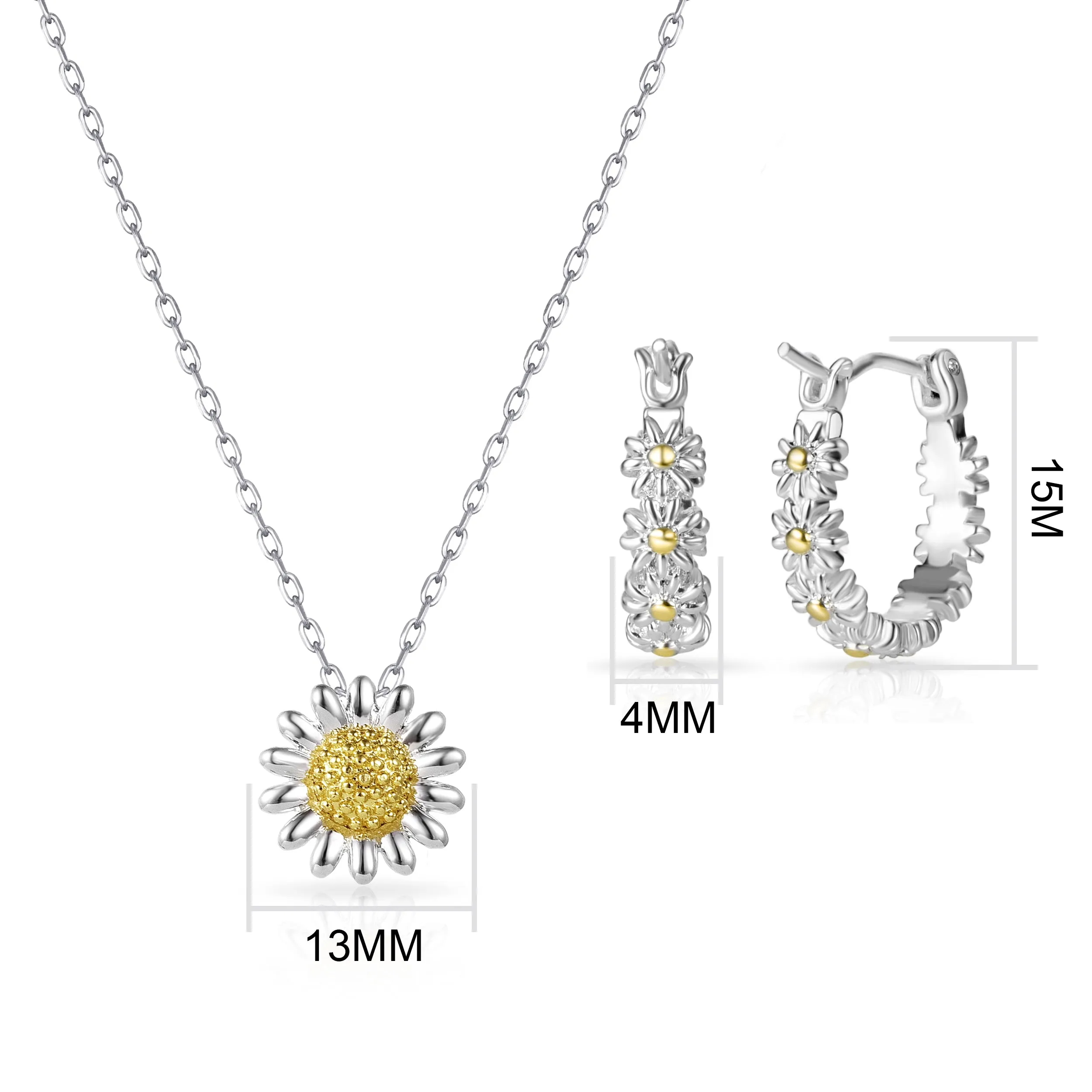 Daisy Necklace and Hoop Earrings Set