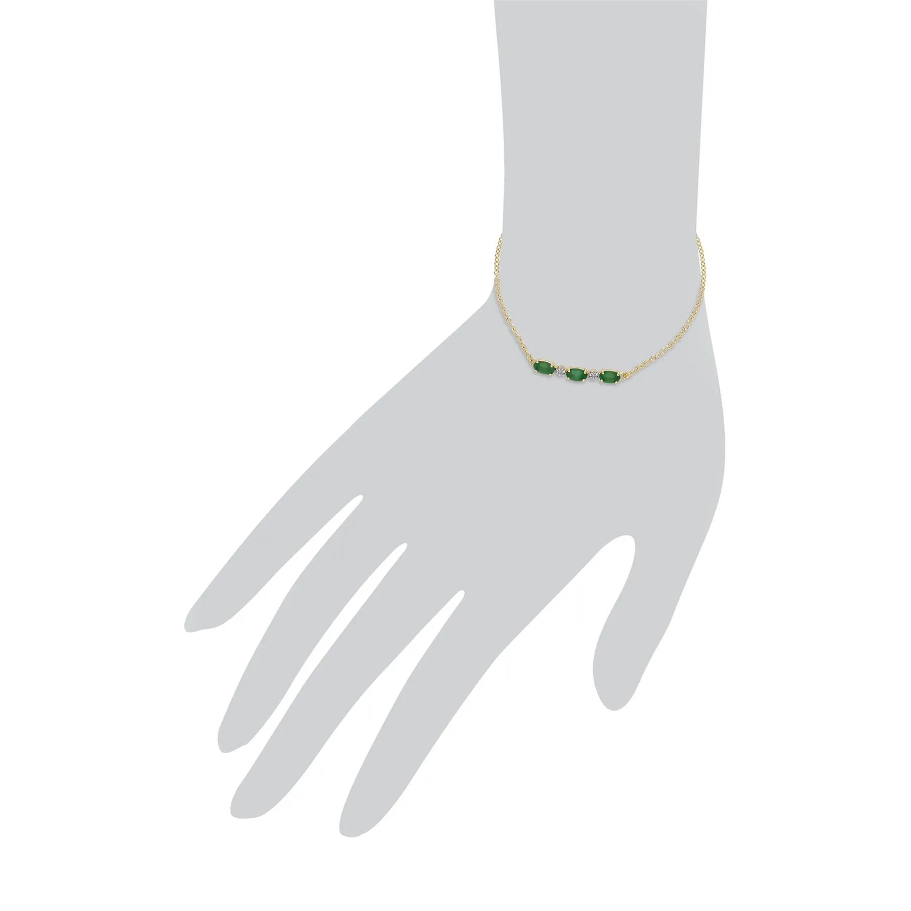 Damen 9 Karat Gelbgold Smaragd und Diamant Fünfstein 19cm Armband