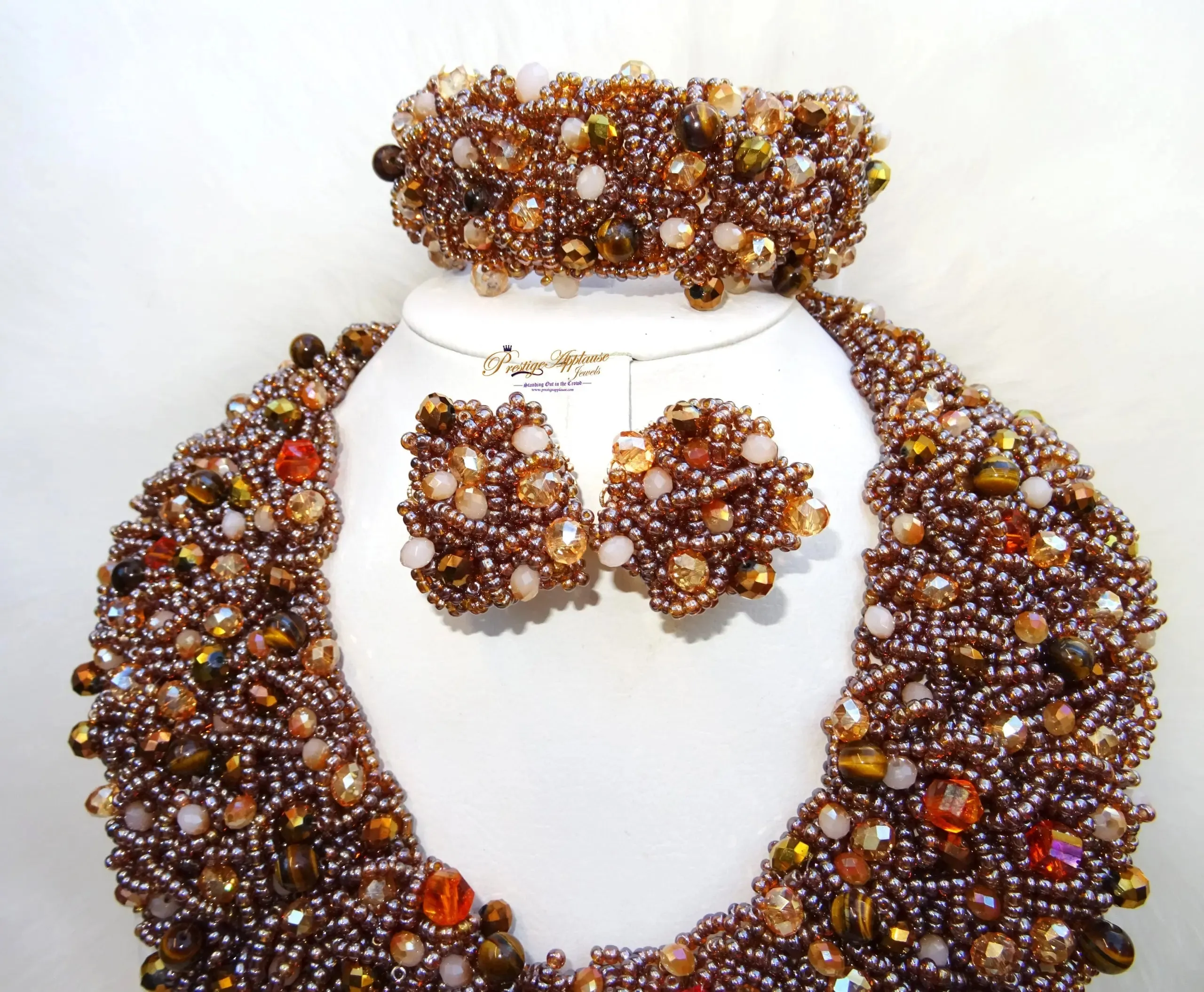 Detailed Mixed Brown Bold Beautiful PrestigeApplause Unique Bead Jewellery Set